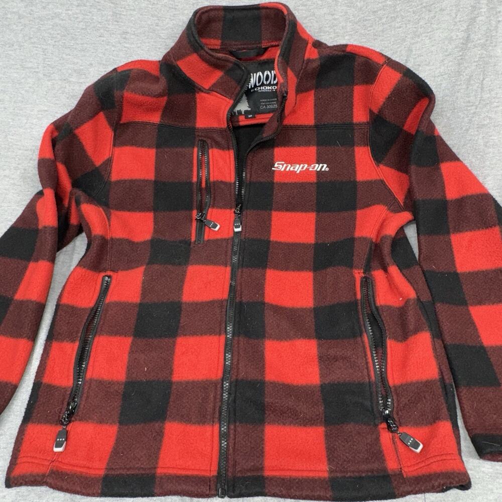 Snap-On Fleece Jacket Mens Small Red Black Buffalo Plaid Full Zip Choko